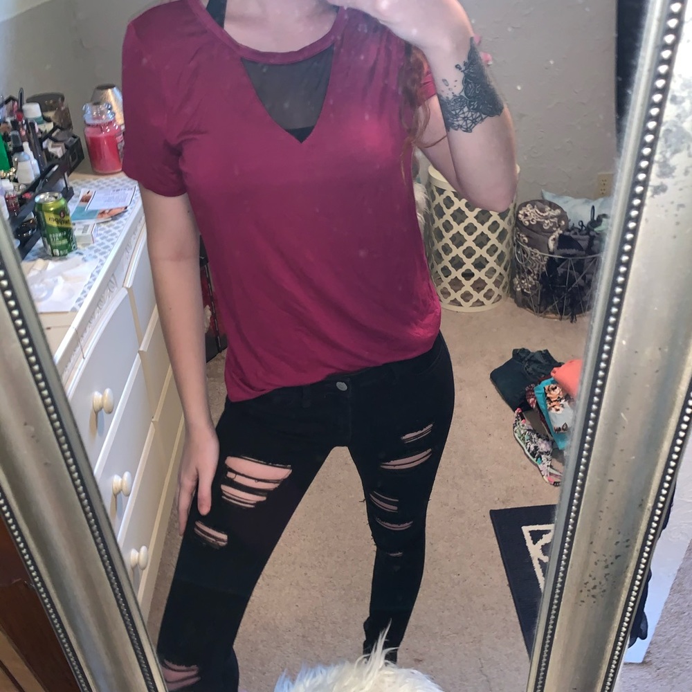 Purple mesh neck tee